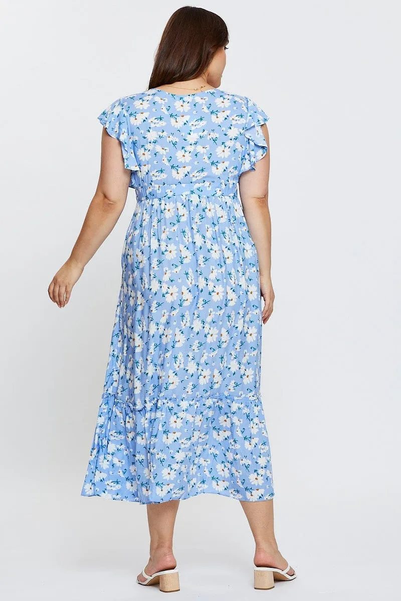 Floral Print Maxi Dress V-neck Short Sleeve Wind Song