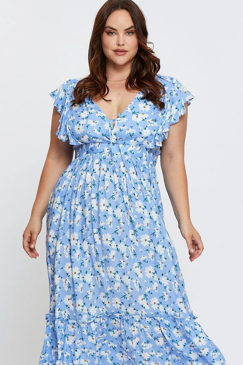 Gala Ready Season Proof Floral Print Maxi Dress V-neck Short Sleeve