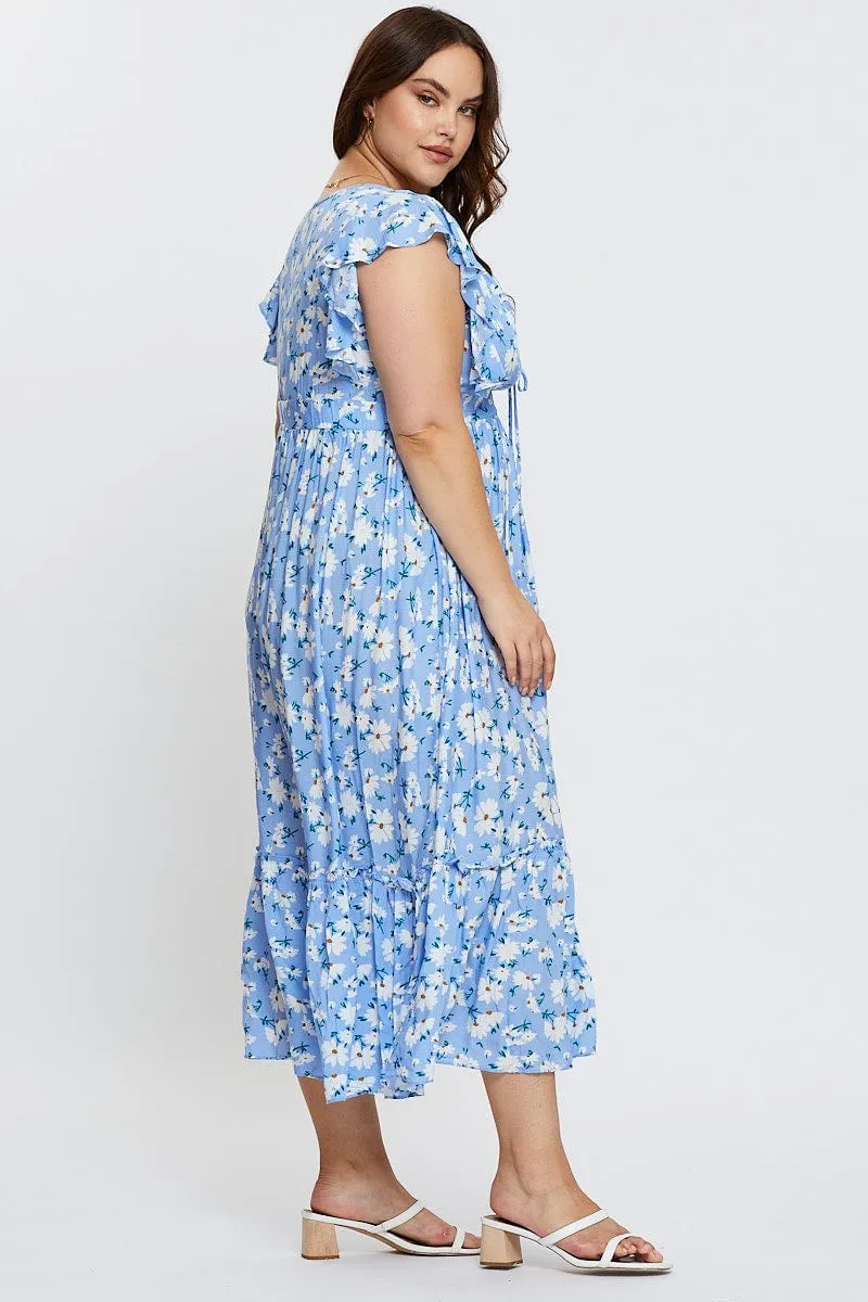 Orbit Light Any Day Wear Floral Print Maxi Dress V-neck Short Sleeve