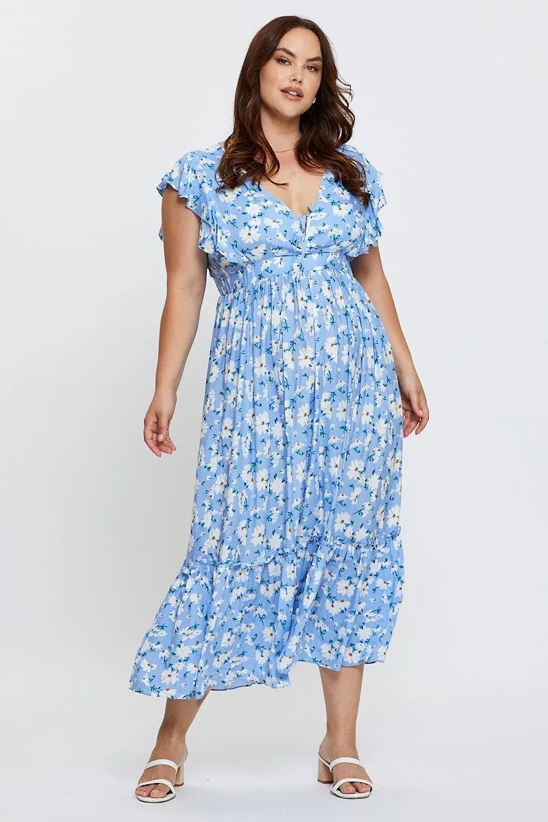 Desk To Dinner Floral Print Maxi Dress V-neck Short Sleeve