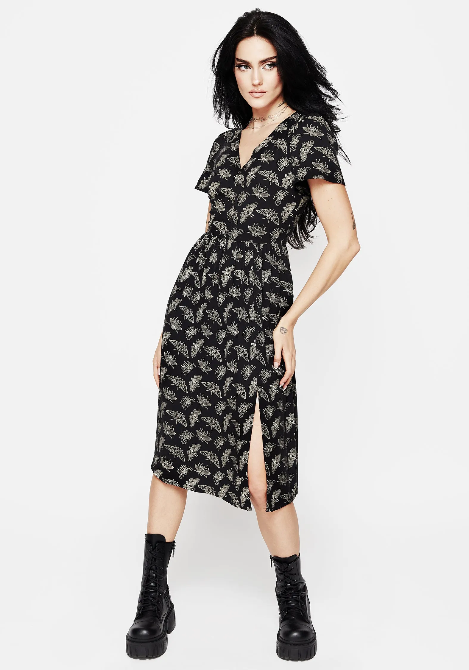 Mortmoth Short Sleeve Midi Dress Flower Scent