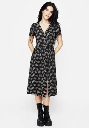 Feminine Charm Air Float Mortmoth Short Sleeve Midi Dress