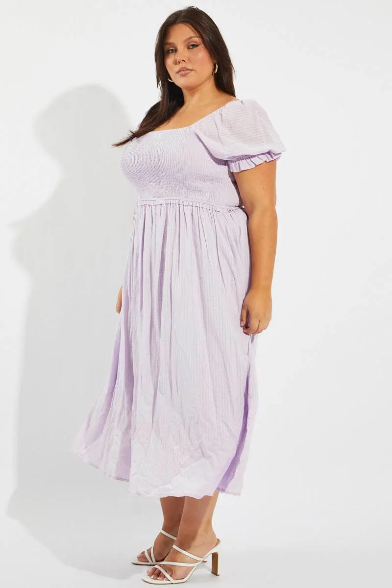 Chiffon Air River Side Purple Midi Dress Short Sleeve Shirred