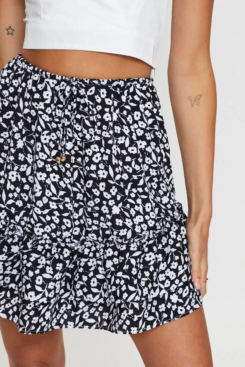 Print Flare Skirt Mini High Rise Machine wash safe Wrinkle Resistant