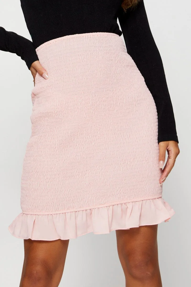 Pink Mini Skirt Mini Shirred Bodycon Everyday Comfort Vegan Material