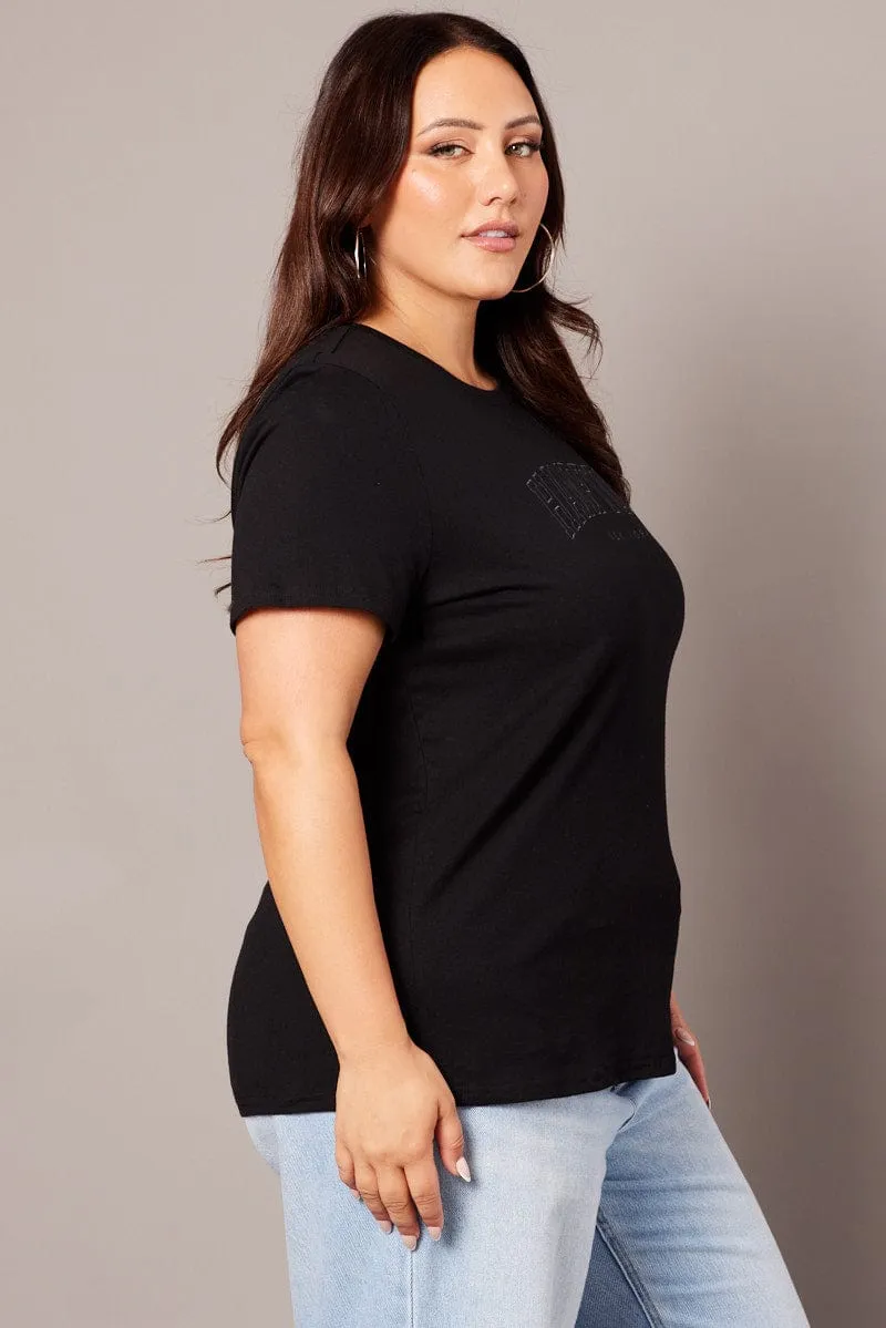 Active Essentials Fresh Look Black Graphic T-shirt Short Sleeve Crew Neck