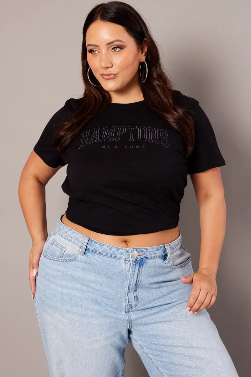 Black Graphic T-shirt Short Sleeve Crew Neck Soft & Smooth