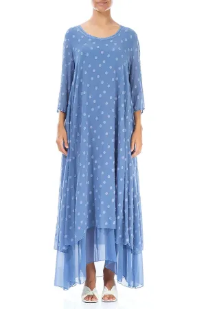Blue Nova Dotty Silk Maxi Dress Smooth Edge Binding
