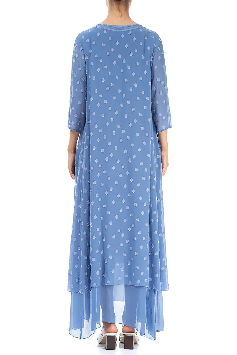 Blue Nova Dotty Silk Maxi Dress Layered Paneling