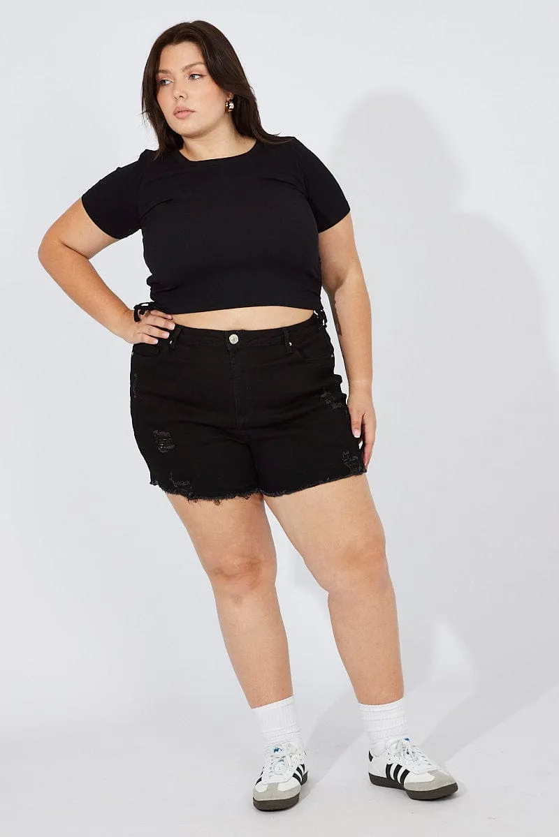 Black Skinny Shorts High Rise Ventilation Panels