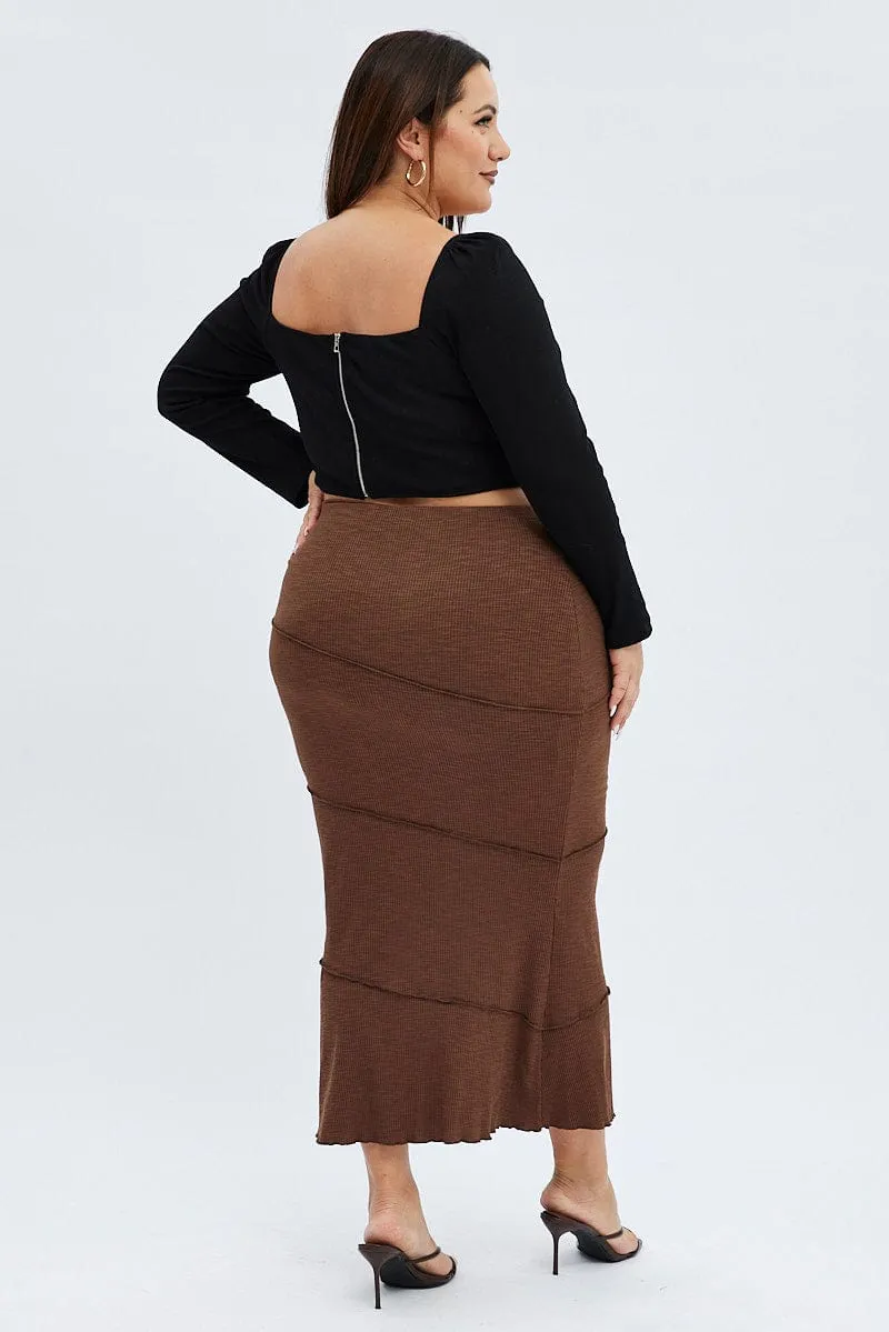 Brown Maxi Skirt Asymmetric Rib Neutrals Only Travel Friendly