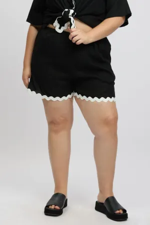 QuickDry Technology Black Ric Rac Trim Linen Blend Shorts