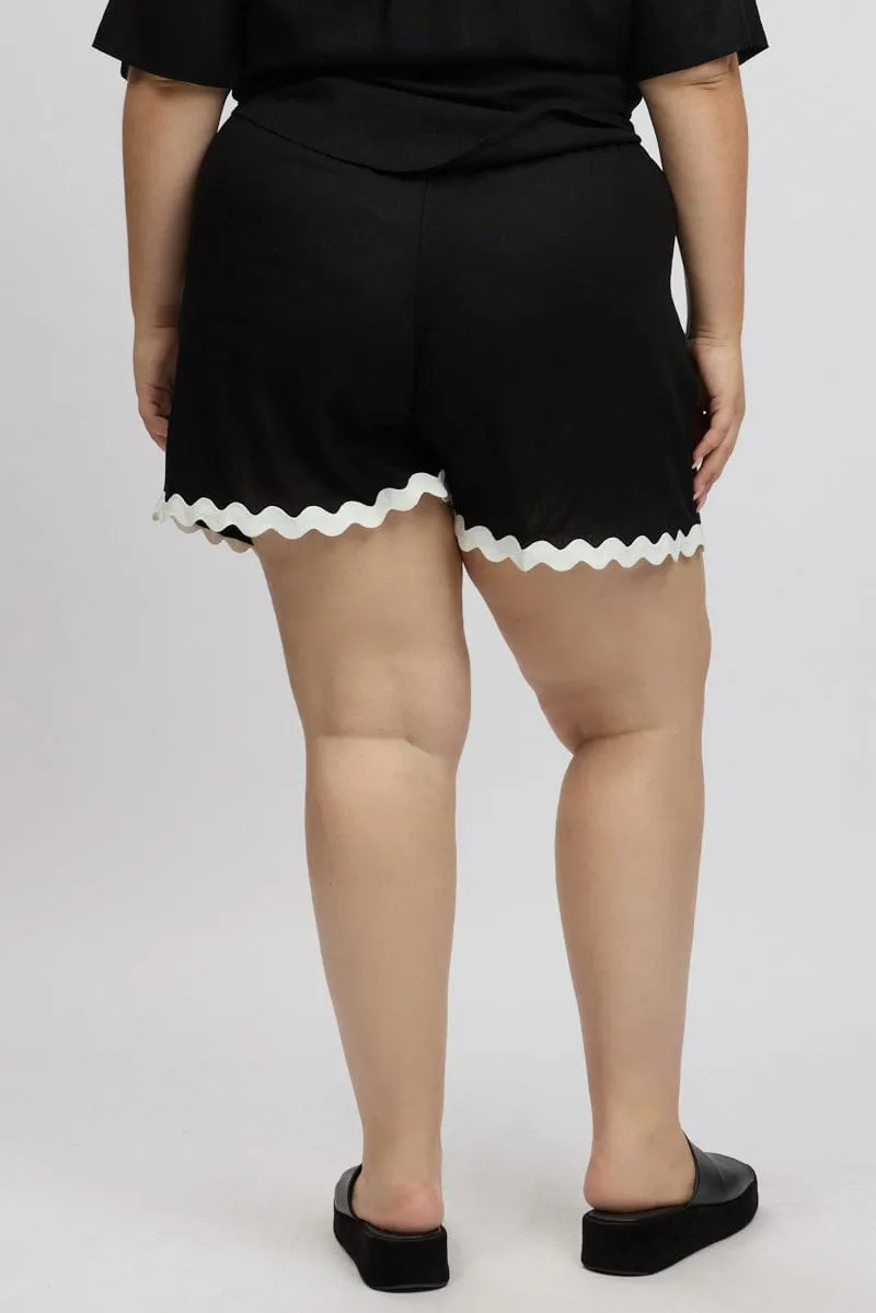 RecycledBlend Black Ric Rac Trim Linen Blend Shorts