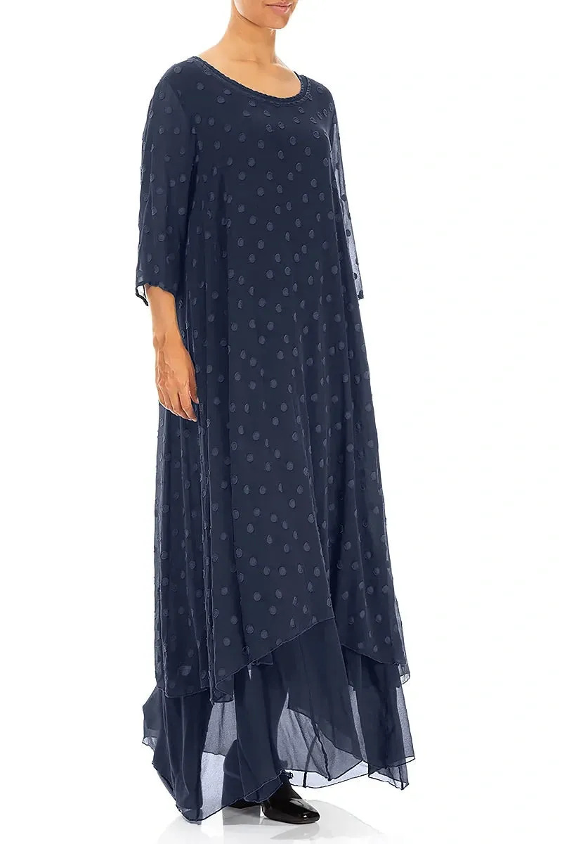 Layered Dotty Slate Blue Silk Dress Cyber Glow Epic Glow