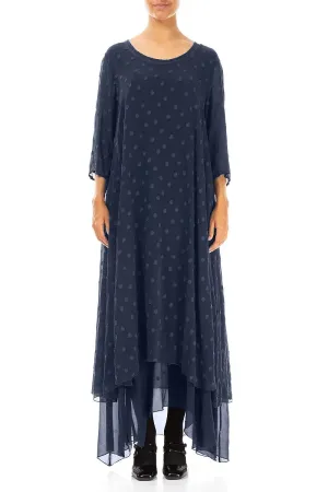 Layered Dotty Slate Blue Silk Dress LightweightMaterial Desk Style