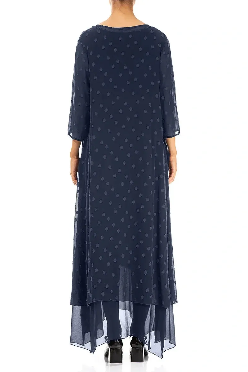 Layered Dotty Slate Blue Silk Dress Cool Glow