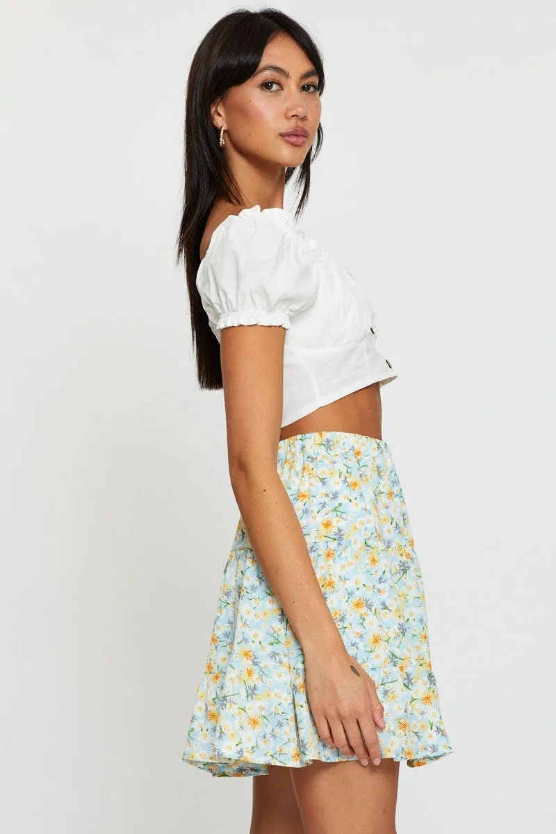 Tear Resistant Material light colors Print Flare Skirt Mini High Rise