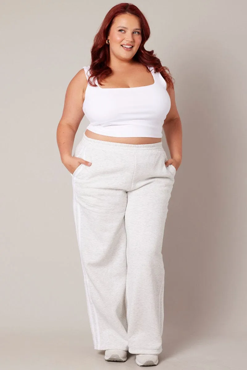 Grey Track Pants Wide Leg Reinforced Pockets