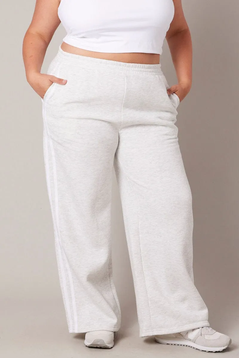 Breathable Design Skinny Fit Grey Track Pants Wide Leg