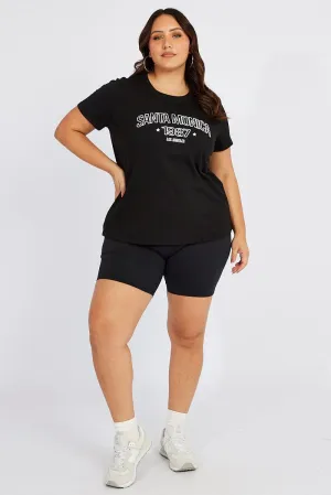 Tubular Knit Structure Black Graphic T-shirt Short Sleeve Crew Neck