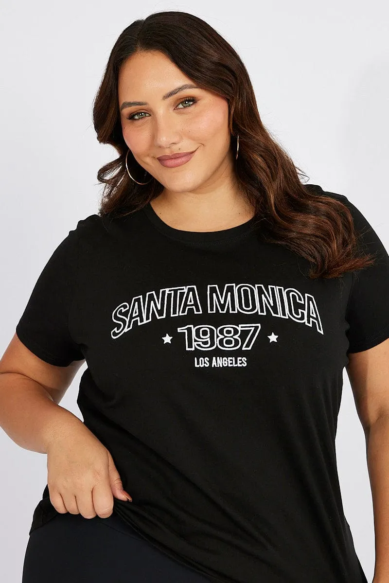 Black Graphic T-shirt Short Sleeve Crew Neck Urban Fashion monochromatic