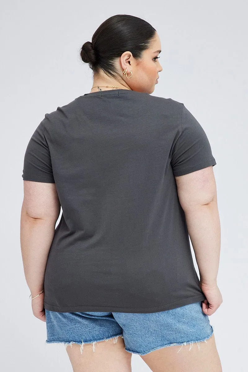 Grey Graphic T-shirt Short Sleeve Crew Neck Comfortable Shape
