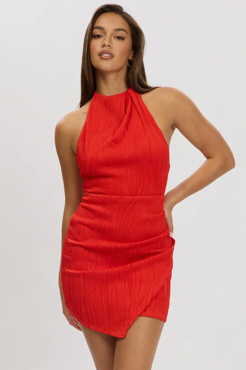 Red Bodycon Dress Textured Mini Focus Fit Chic Wear
