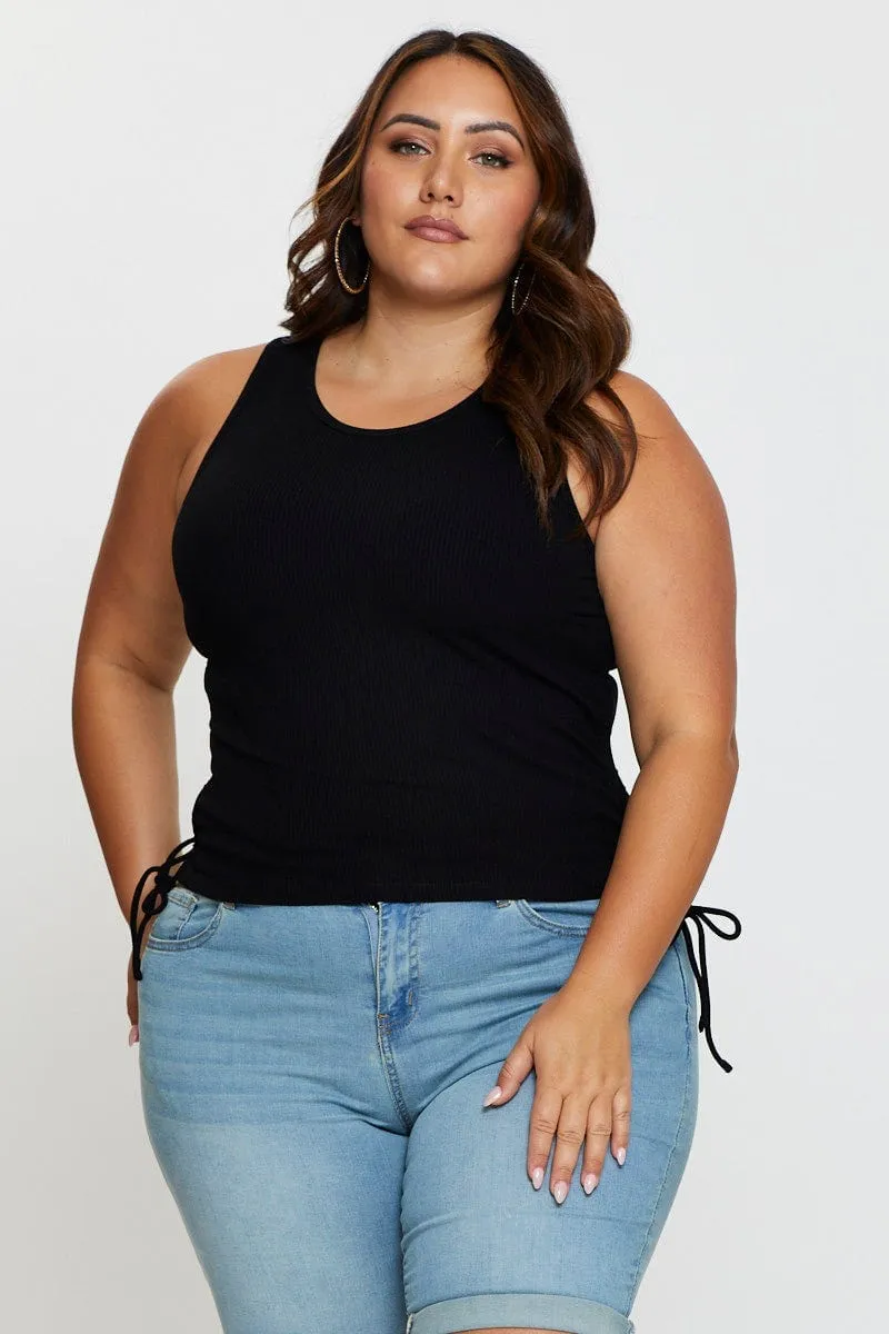 Black Tank Top Crew Neck Sleeveless Rib Drawstring Strong Edge QuickReleaseFastenings