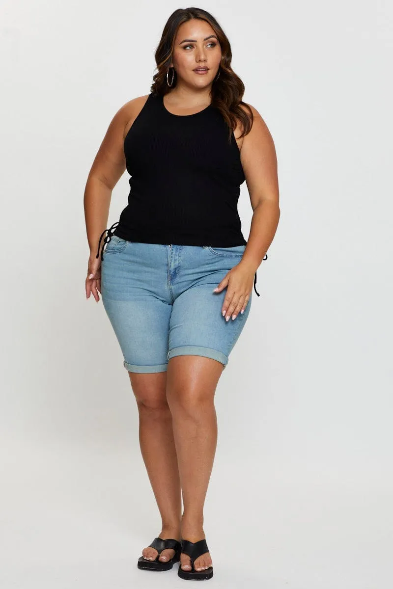 Recycled materials Ocean Air Black Tank Top Crew Neck Sleeveless Rib Drawstring