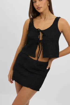 Subtle Shimmer Black Mini Skirt Elasticated Waist Textured Lined