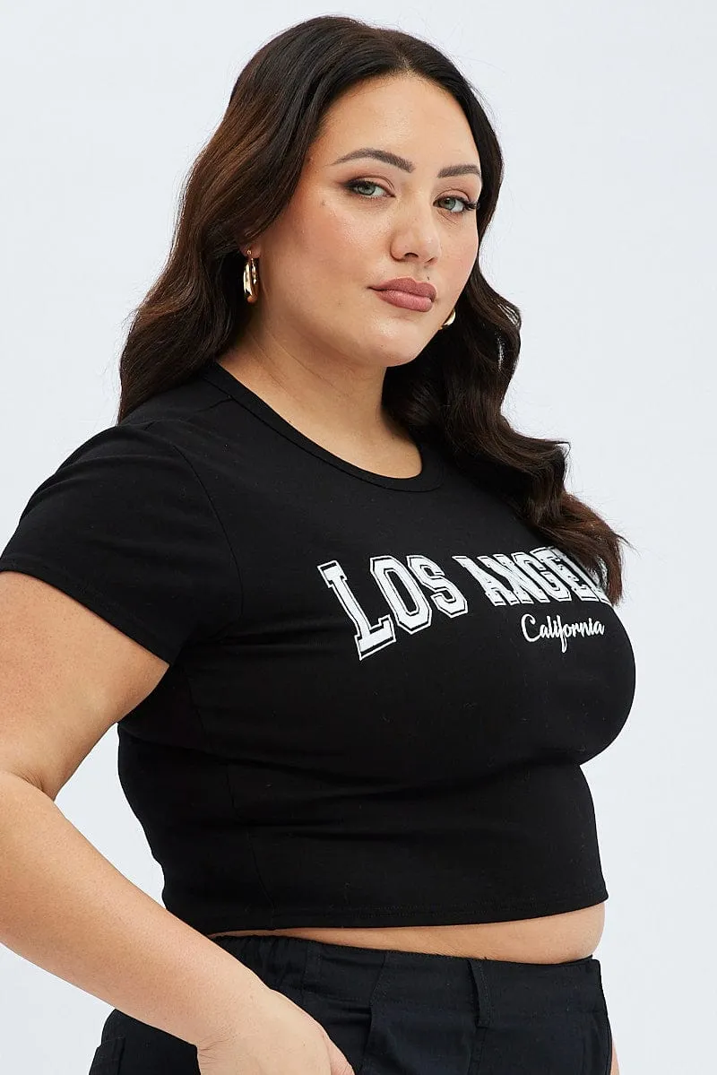 Black Graphic T-shirt Short Sleeve Crew Neck Simple Yet Elegant