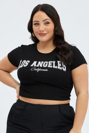 School Uniform Black Graphic T-shirt Short Sleeve Crew Neck