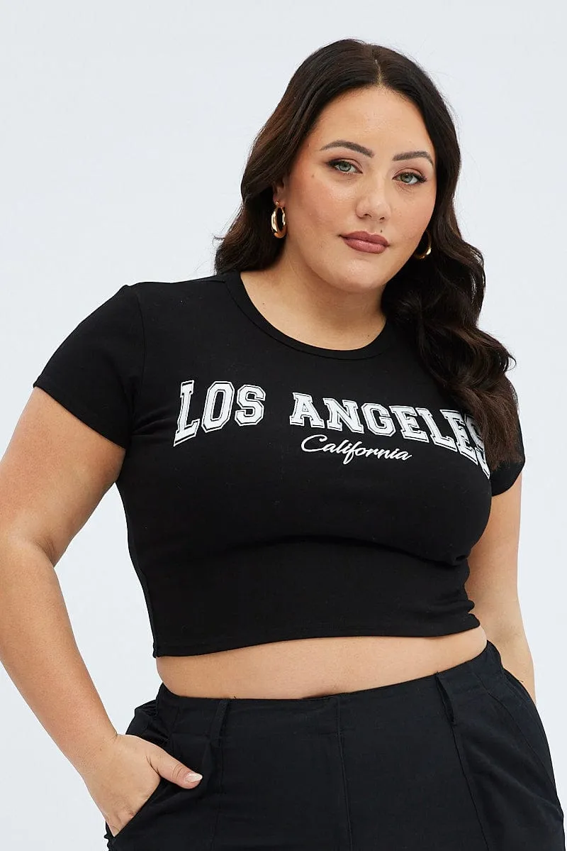 Black Graphic T-shirt Short Sleeve Crew Neck Versatile Style Washable fabric