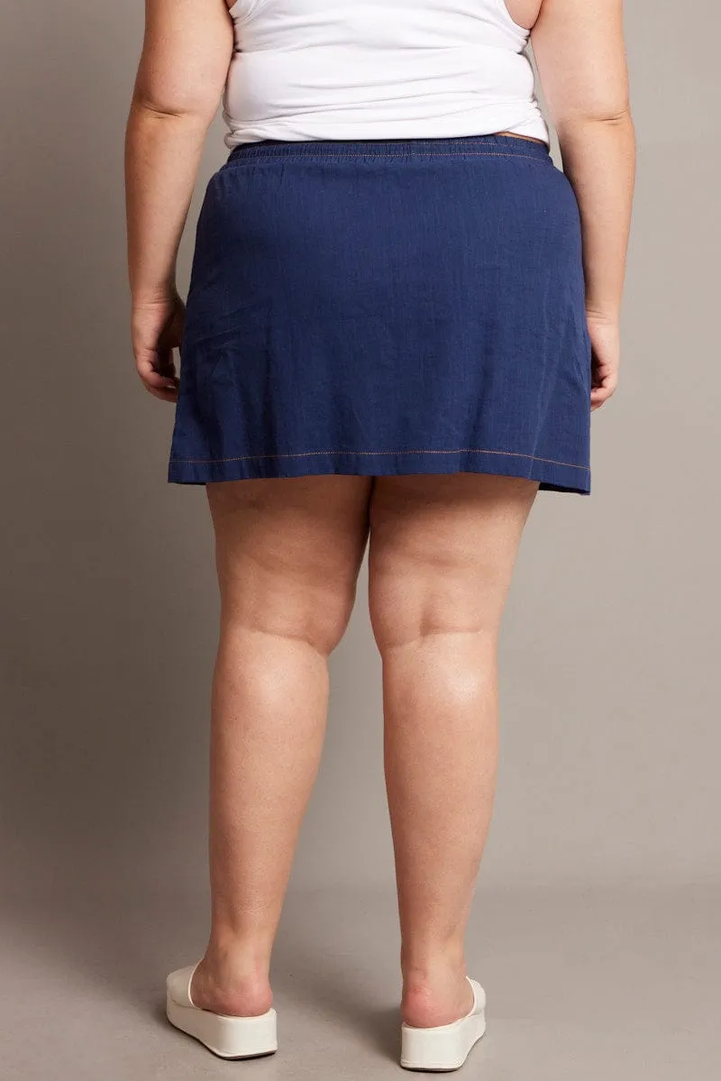 Blue Contrast Stitch Cotton Mini Skirt Modern Wardrobe Pure Vibes
