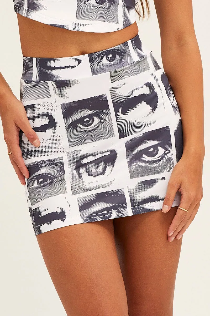 White Abstract Mini Skirt Subtle Detail Quilted Texture