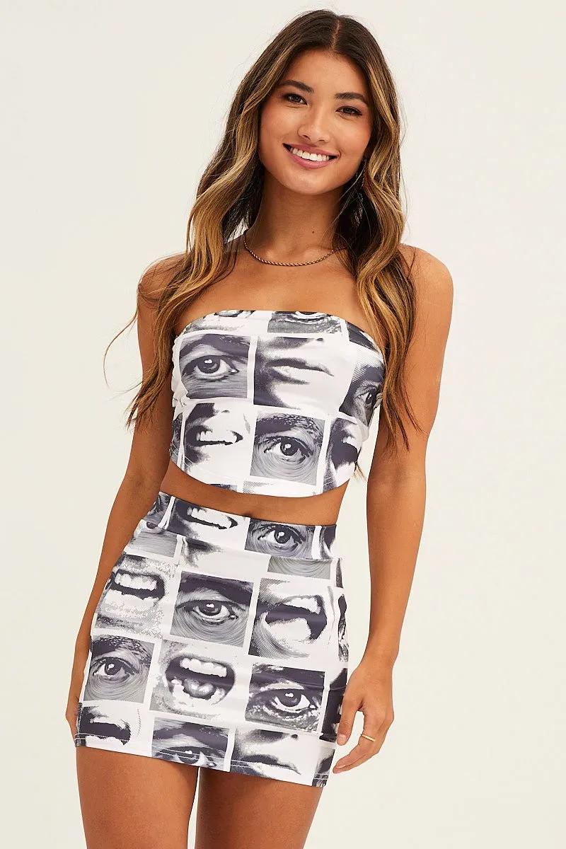 Photography Session White Abstract Mini Skirt