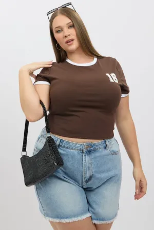 Lightweight Comfort Wear Brown Graphic T Shirt Short Sleeve Crew Neck