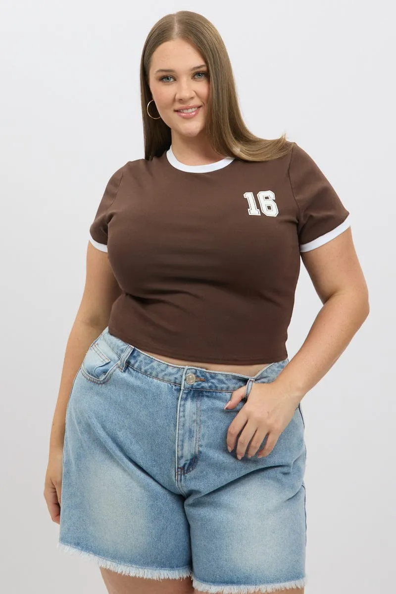 Travel Outfit Brown Graphic T Shirt Short Sleeve Crew Neck