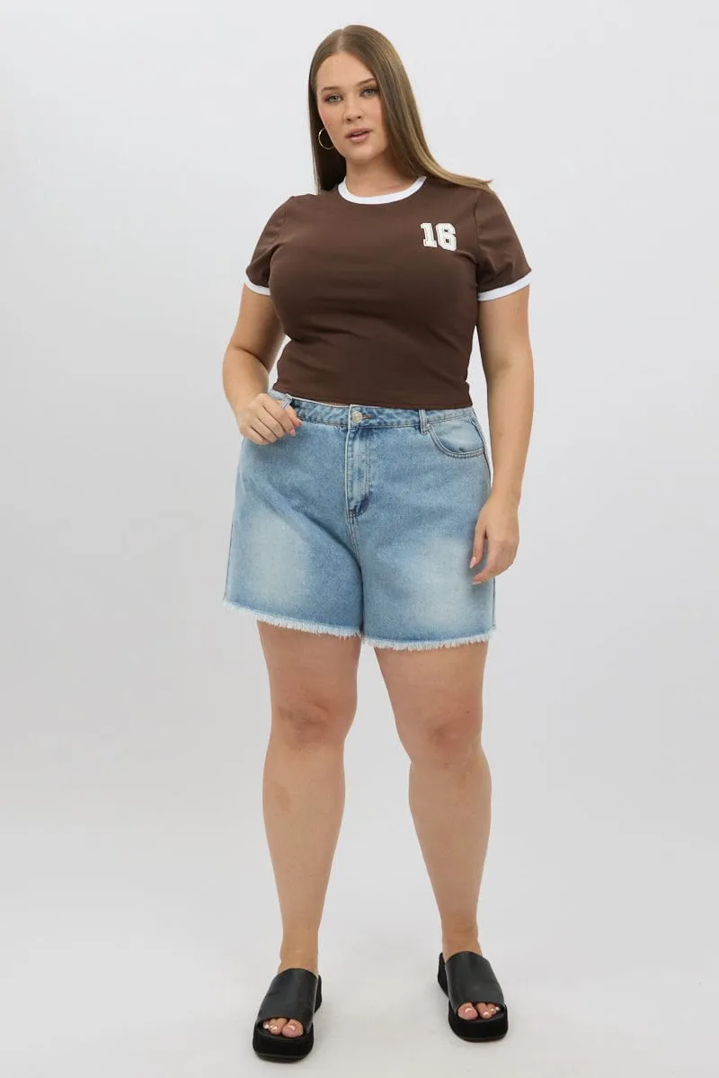 Holiday Casual Brown Graphic T Shirt Short Sleeve Crew Neck