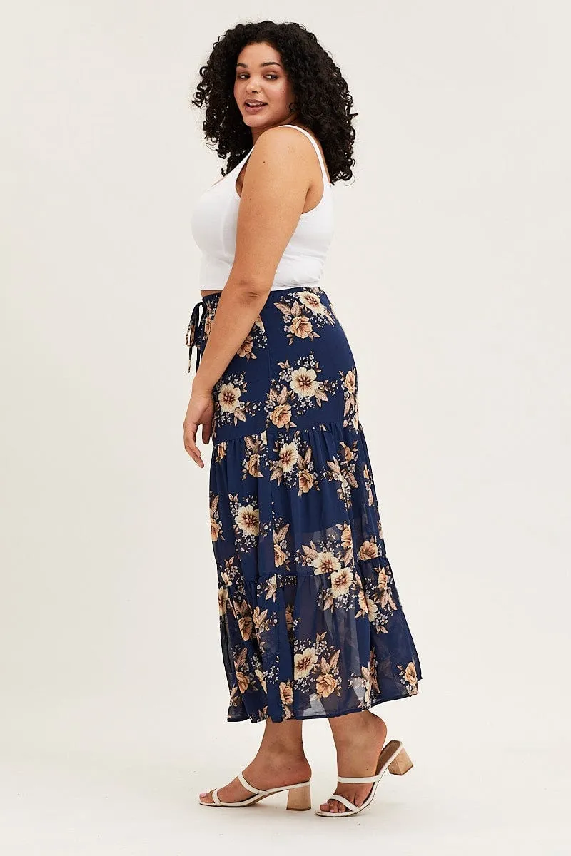 Weekend Vibes Travel Friendly Floral Print Tiered Maxi Full Skirt