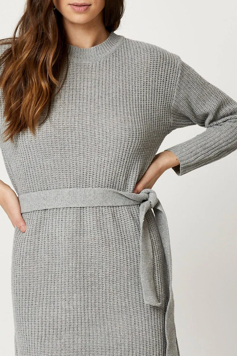 Temperature Regulating Lightweight and airy mini Grey Knit Dress Mini