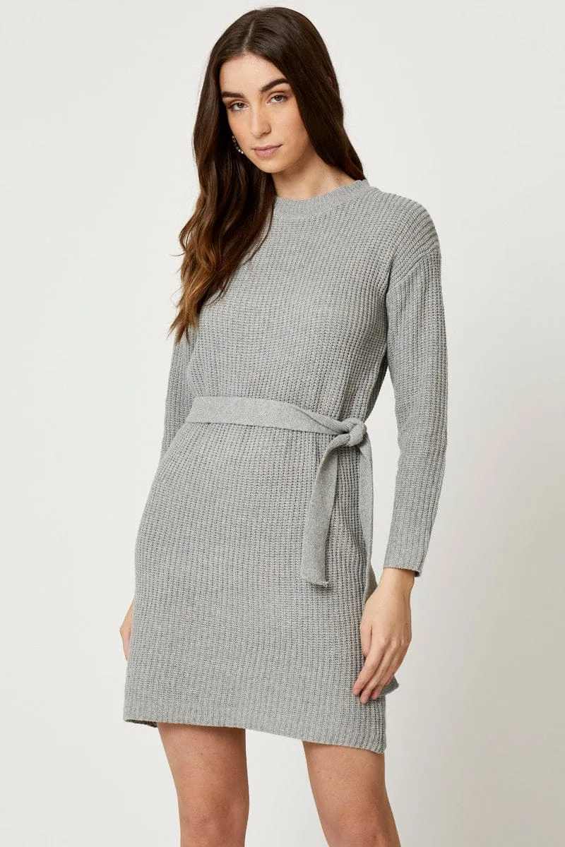 Easy-care playful dress Grey Knit Dress Mini