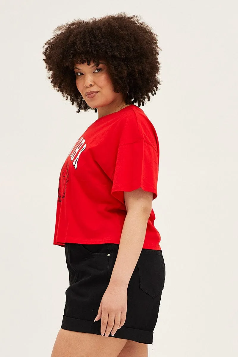 Smart Casual Look Red Short Sleeve New York Crop T-shirt