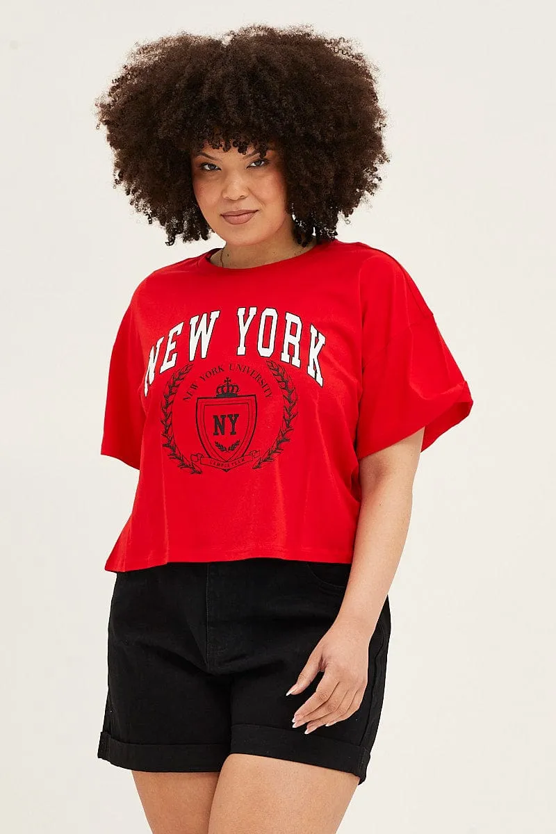 Airflow Ventilation Versatile Option Red Short Sleeve New York Crop T-shirt