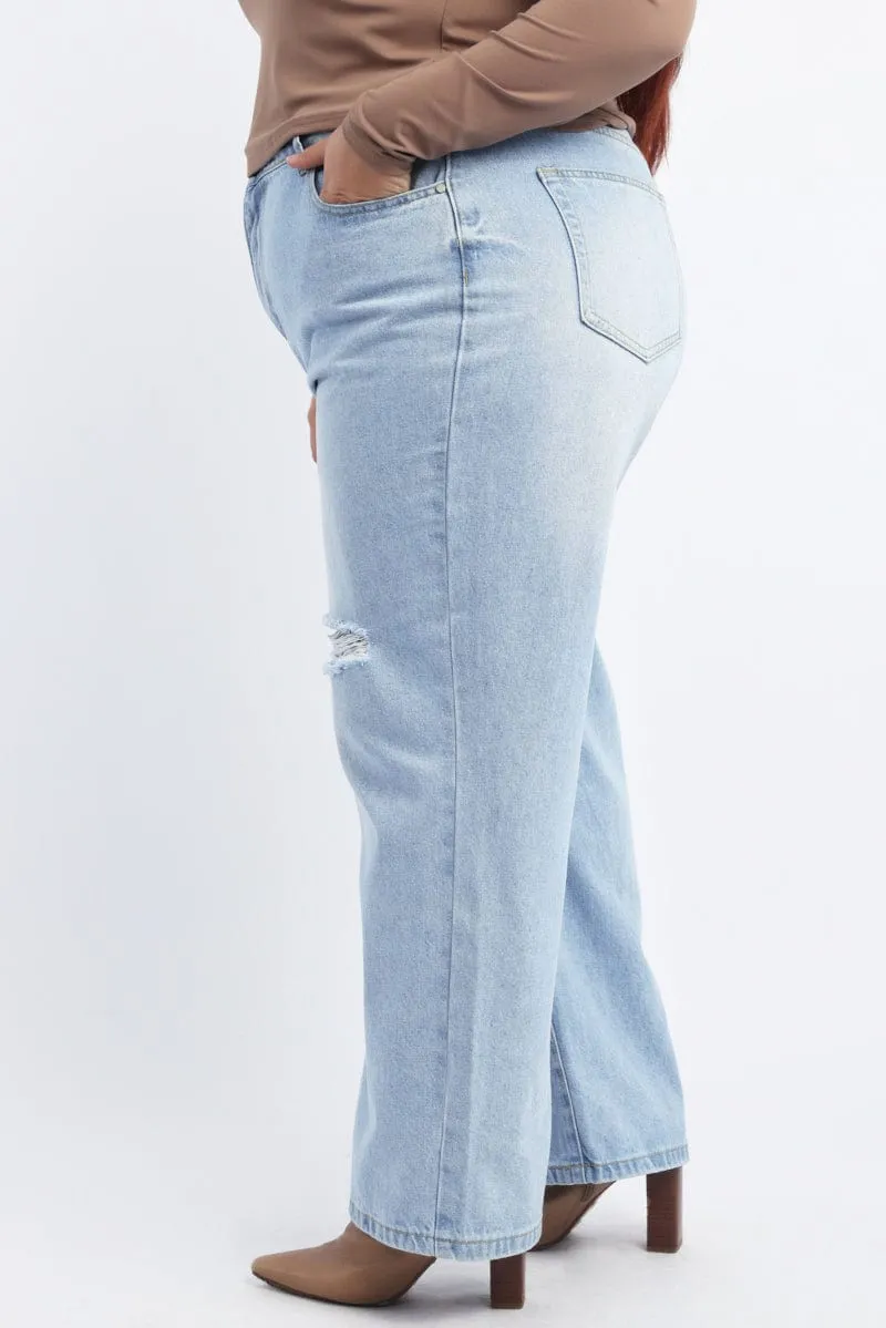 Base Fit Piece Denim Straight Jeans Mid Rise