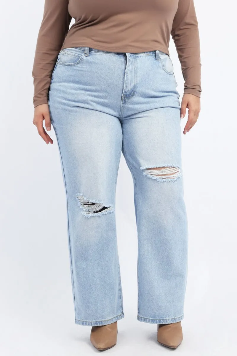 Denim Straight Jeans Mid Rise Casual Cool