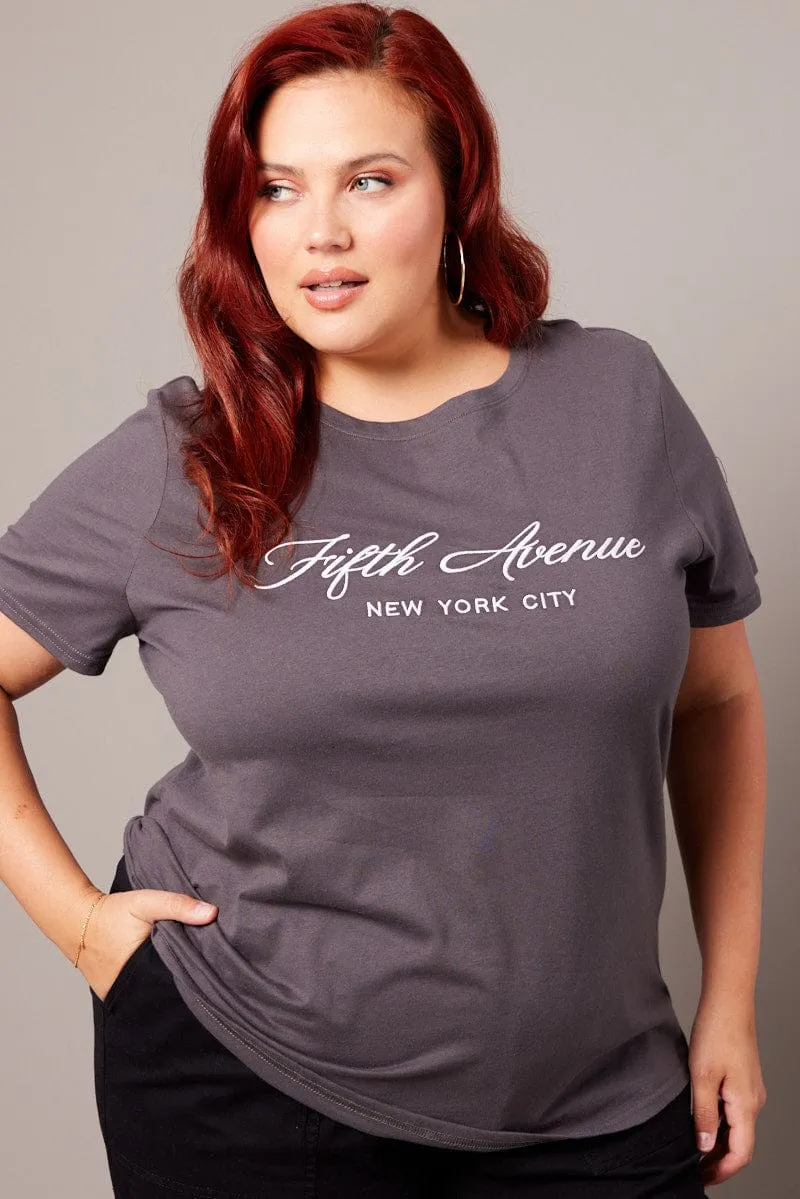 Grey Graphic T-shirt Short Sleeve Crew Neck Fresh Look