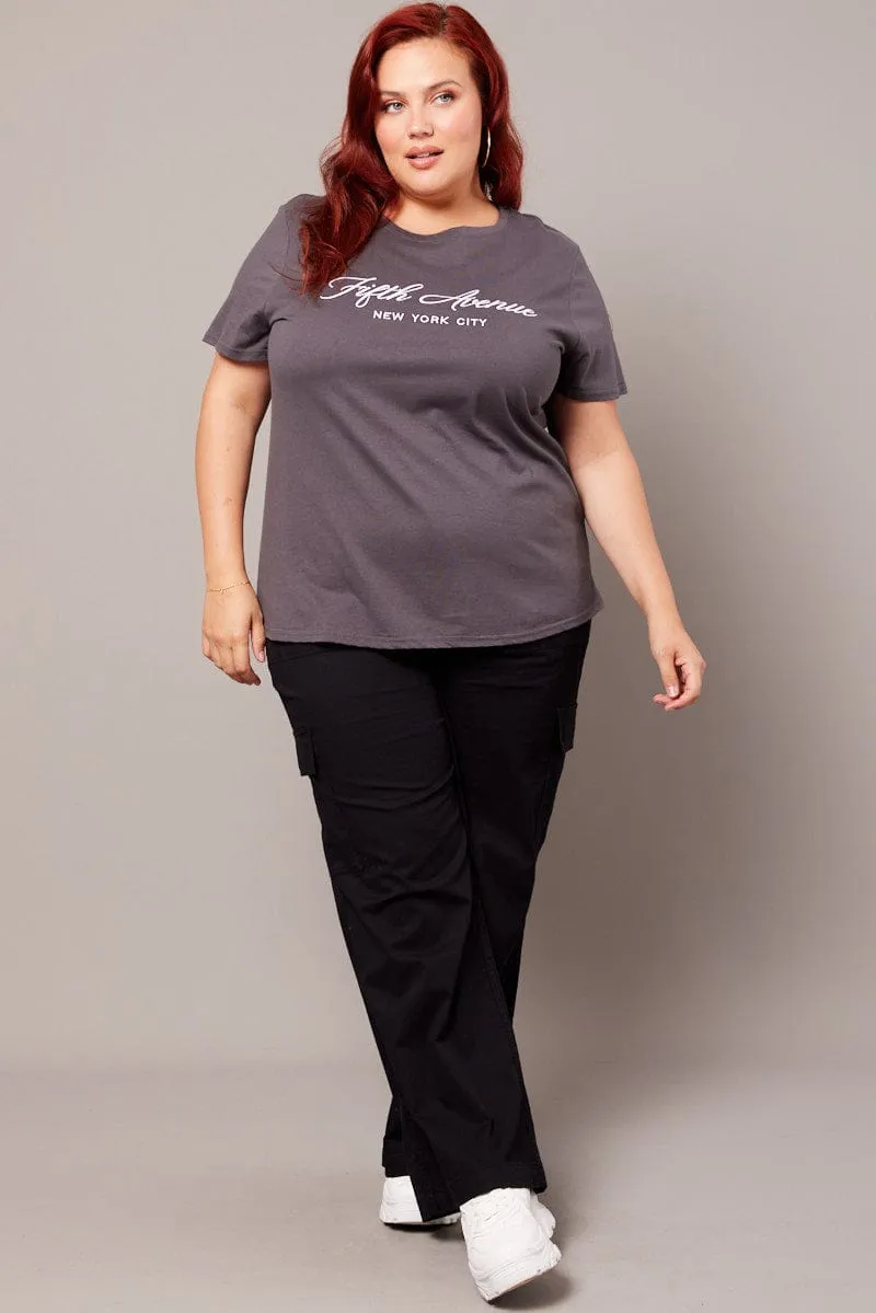 light layering Grey Graphic T-shirt Short Sleeve Crew Neck