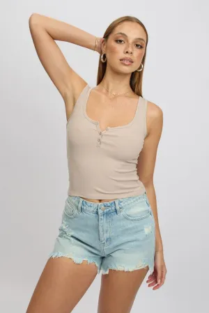 Beige Rib Tank Button Front Balance Core