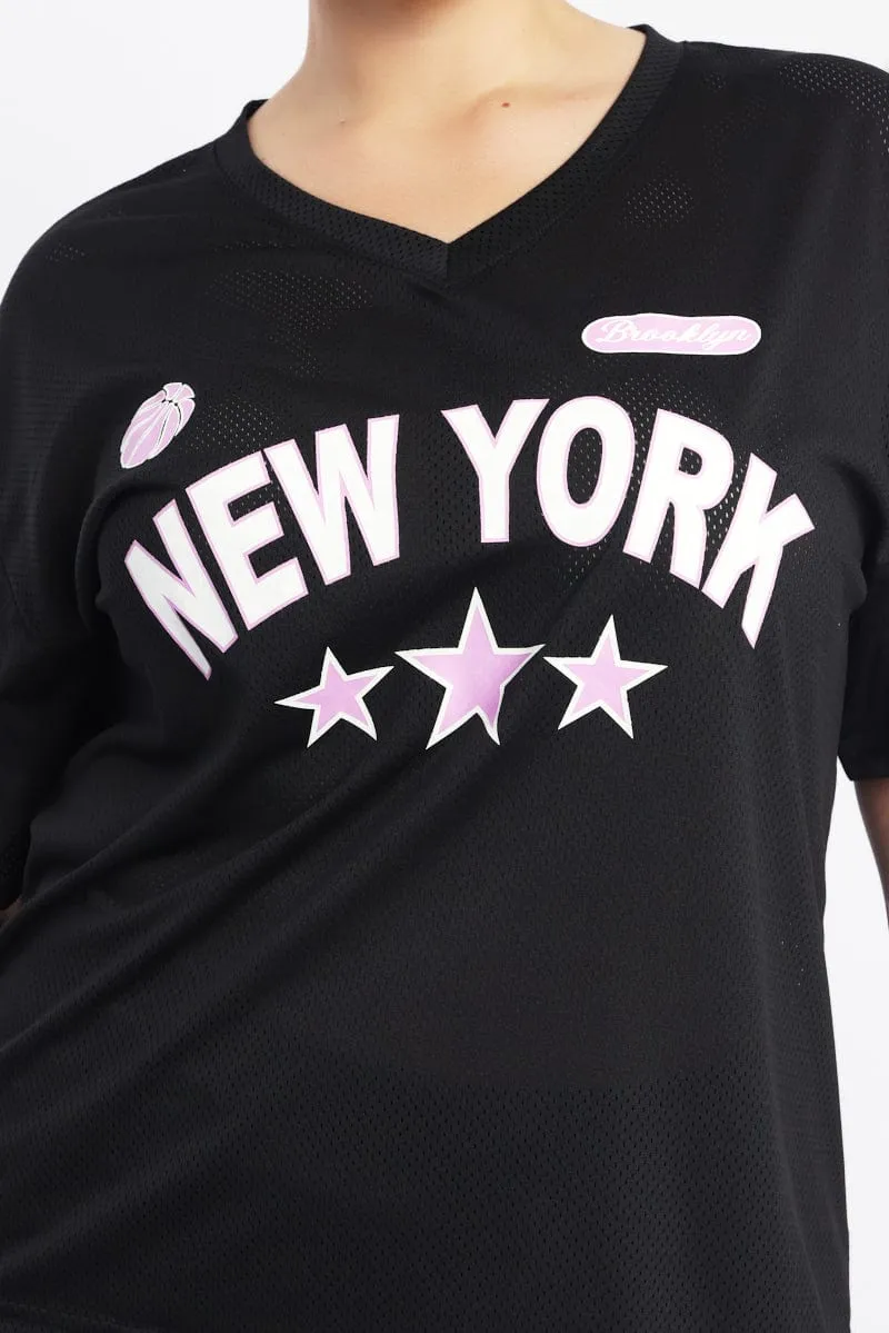 Black Graphic T Shirt Short Sleeve Crew Neck Travel Wear